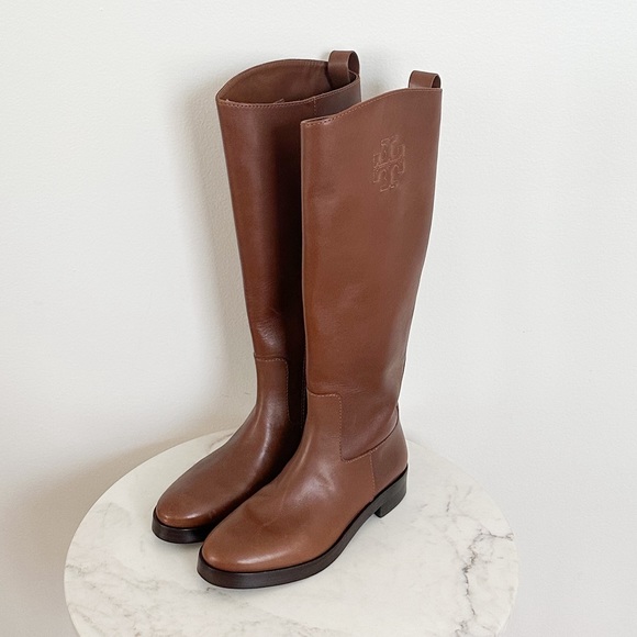 NEW Tory Burch Logo The Riding Boots in Palissandro Leather Size 6 - Picture 3 of 9